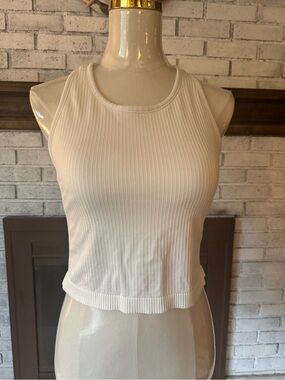 Ribbed Cropped Workout Tank Top - Cream